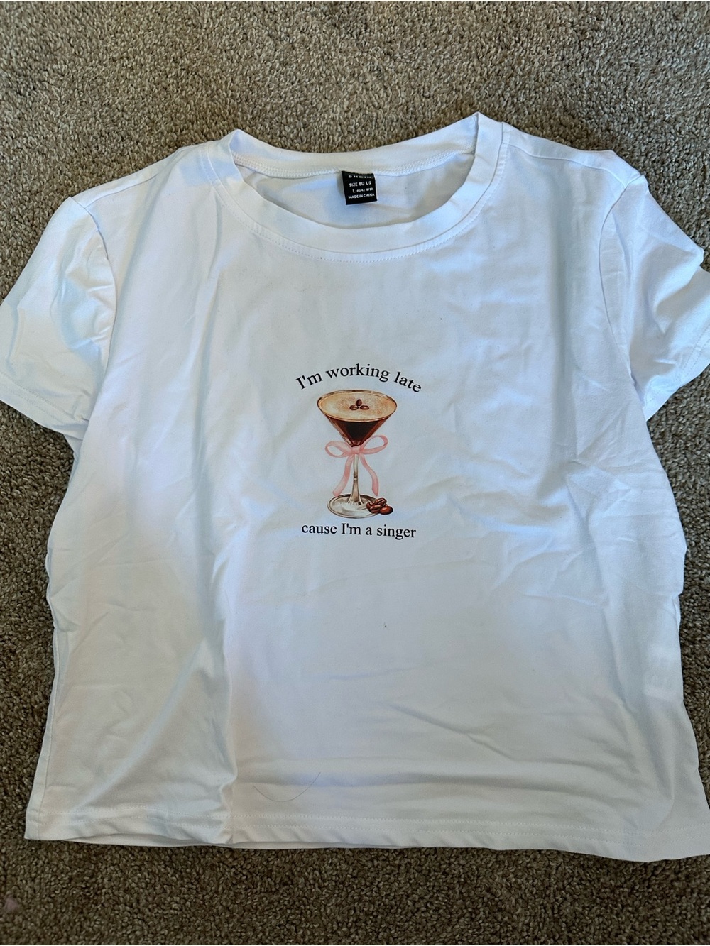SHEIN White Short-Sleeve Tee with Cocktail Graphic